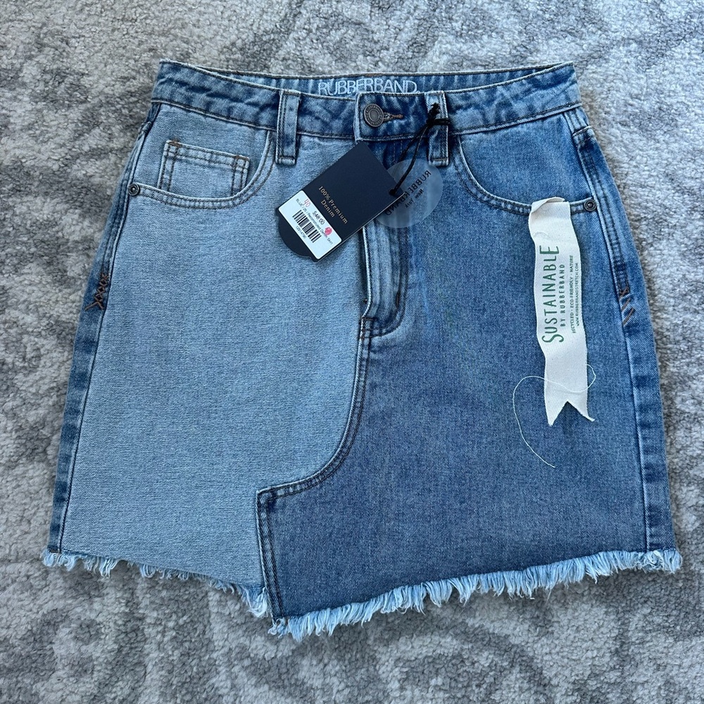 Two-Tone Denim Mini Skirt